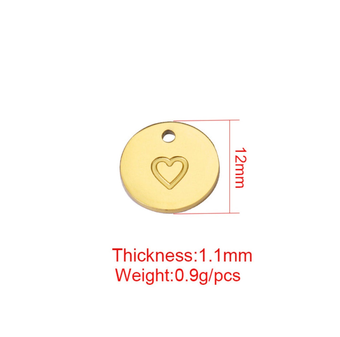 Silver, Gold, Rose Gold Stainless Steel Circle Plate with Stamped Heart Charms