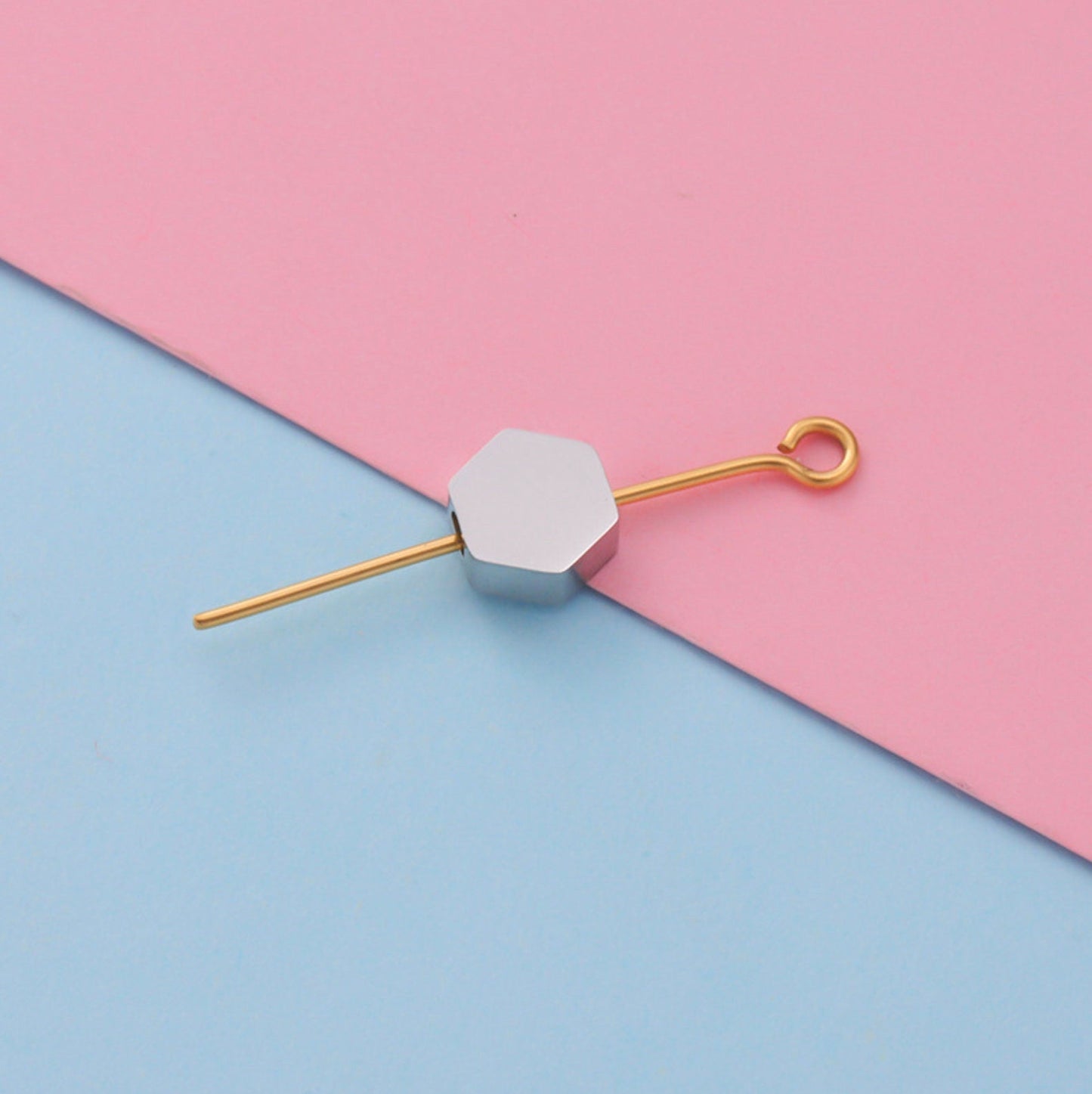 Silver, Gold, Rose Gold Stainless Steel Hexagon Shape Charms