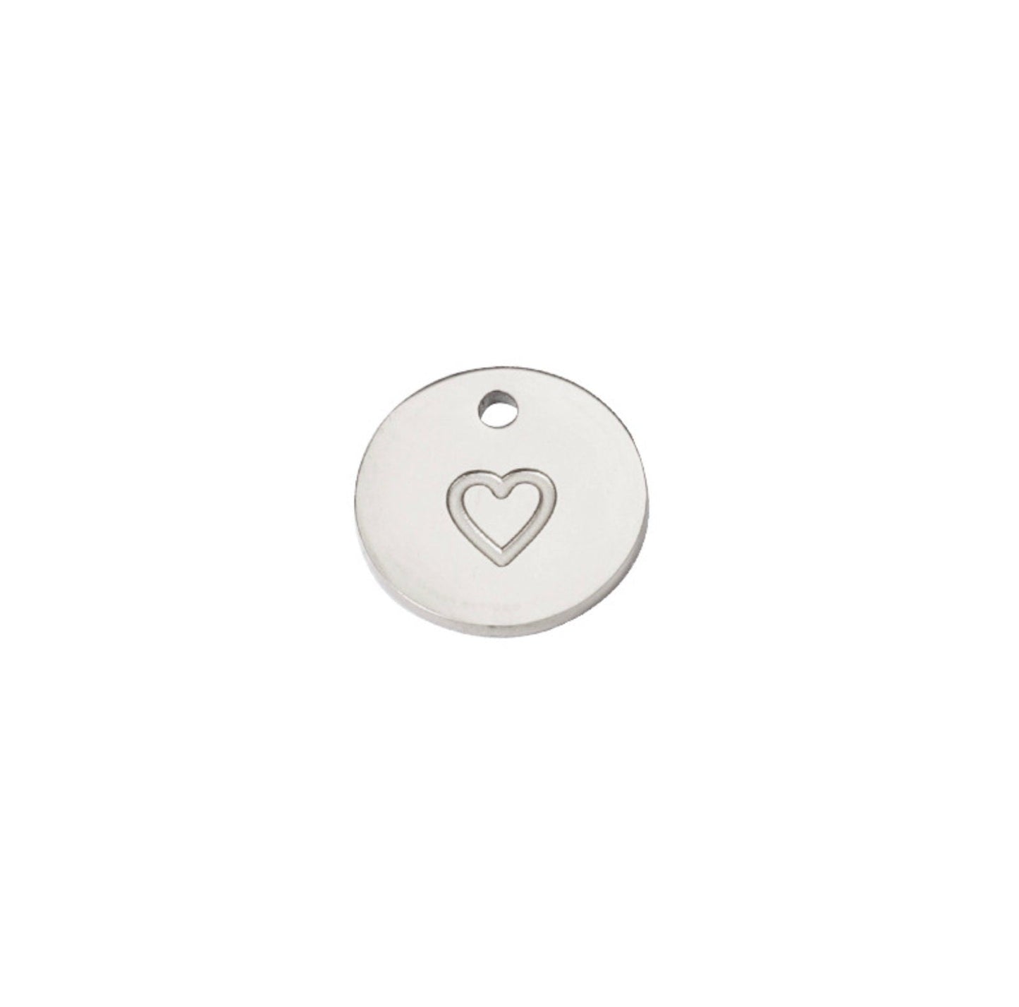 Silver, Gold, Rose Gold Stainless Steel Circle Plate with Stamped Heart Charms