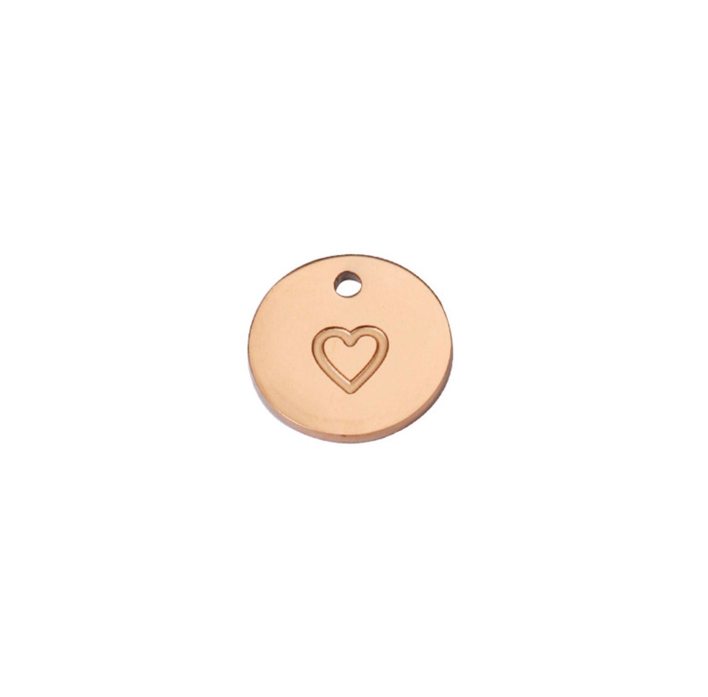 Silver, Gold, Rose Gold Stainless Steel Circle Plate with Stamped Heart Charms