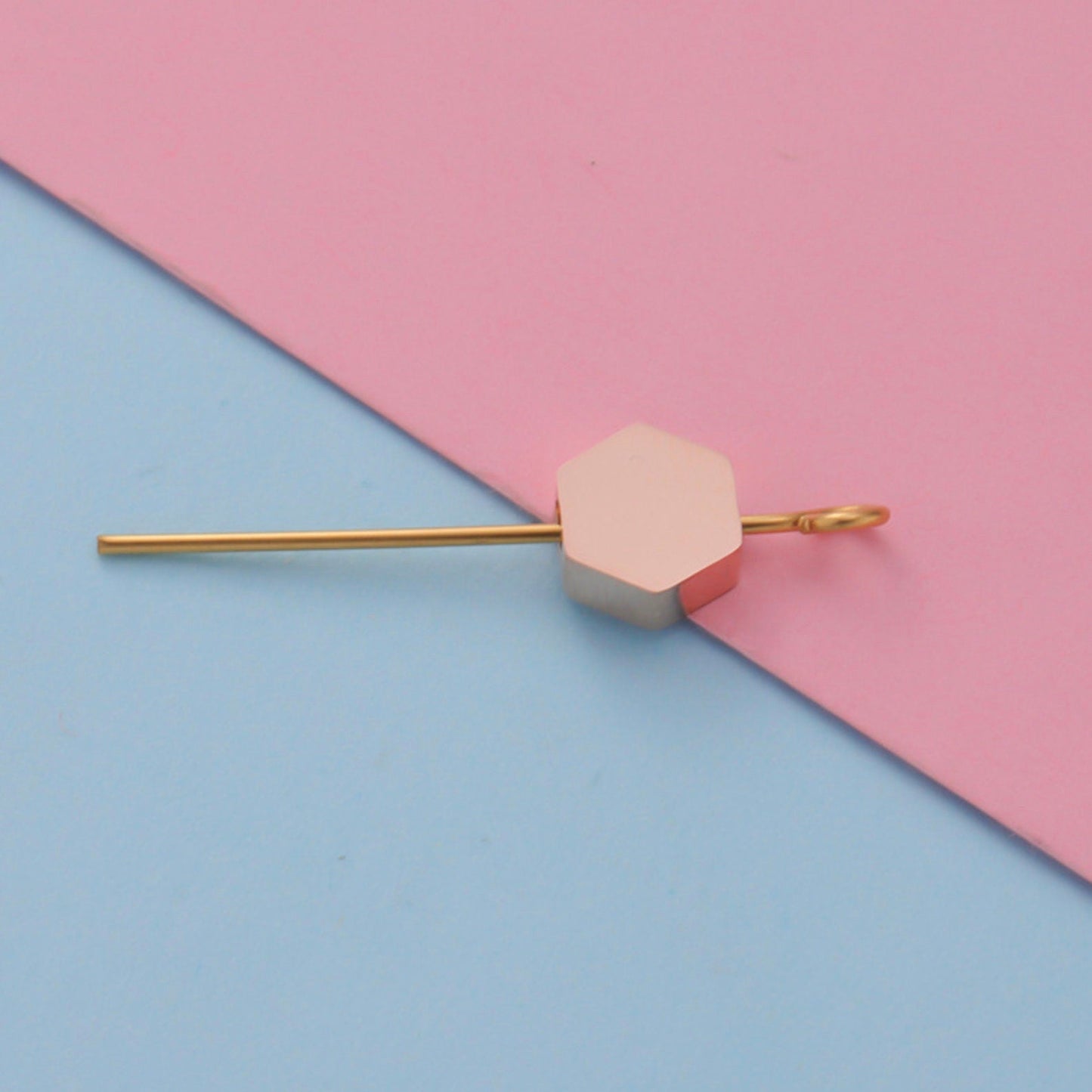 Silver, Gold, Rose Gold Stainless Steel Hexagon Shape Charms