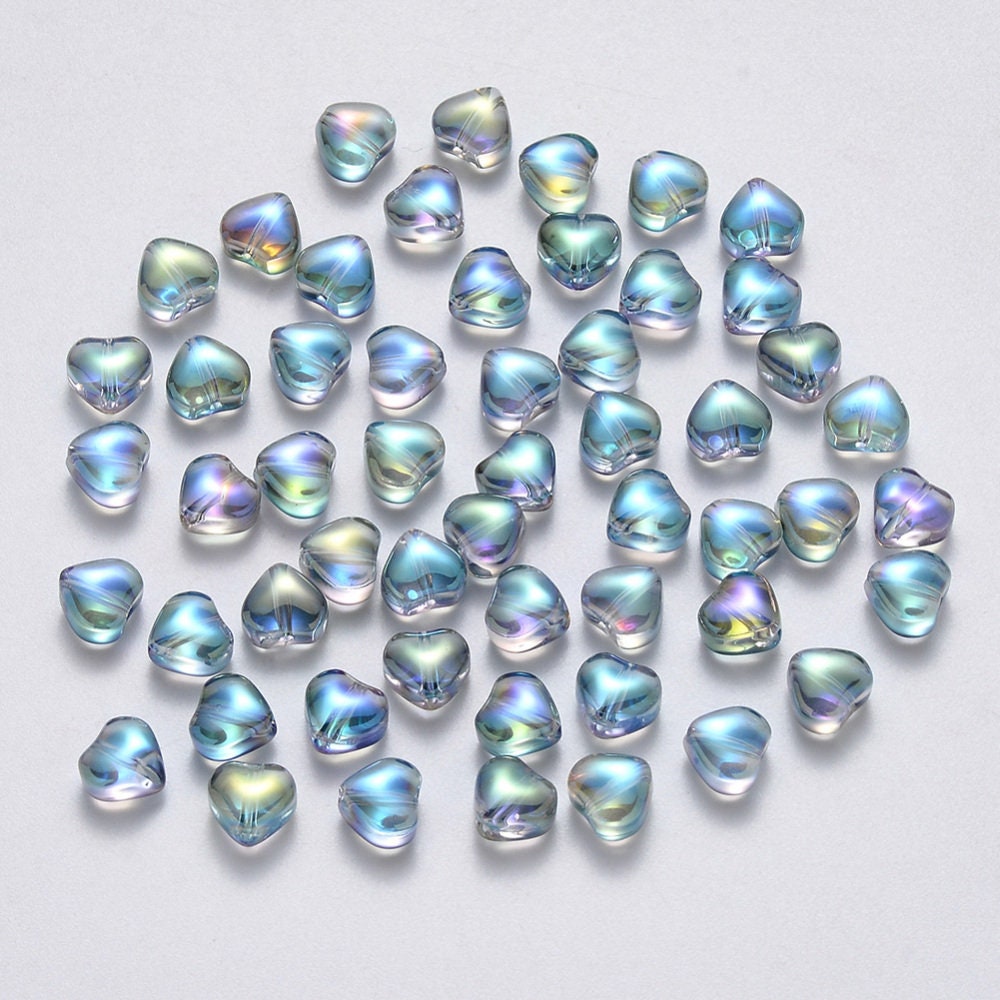6MM AB Light Sea Green Colored Glass Heart Beads (D01-H)