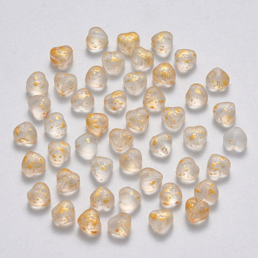 Spray Painted Clear Colored Glass Heart Beads (6mm x 6mm x 4mm) E01-H