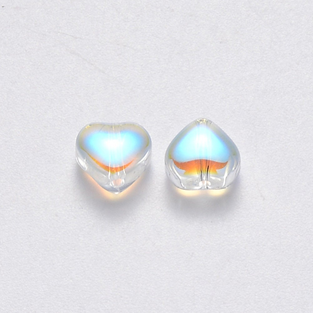 6MM Clear AB Colored Glass Heart Beads D02-H