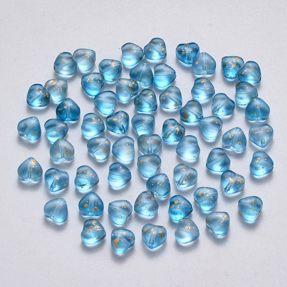 6MM Dodger Blue Colored Glass Heart Beads E02-H