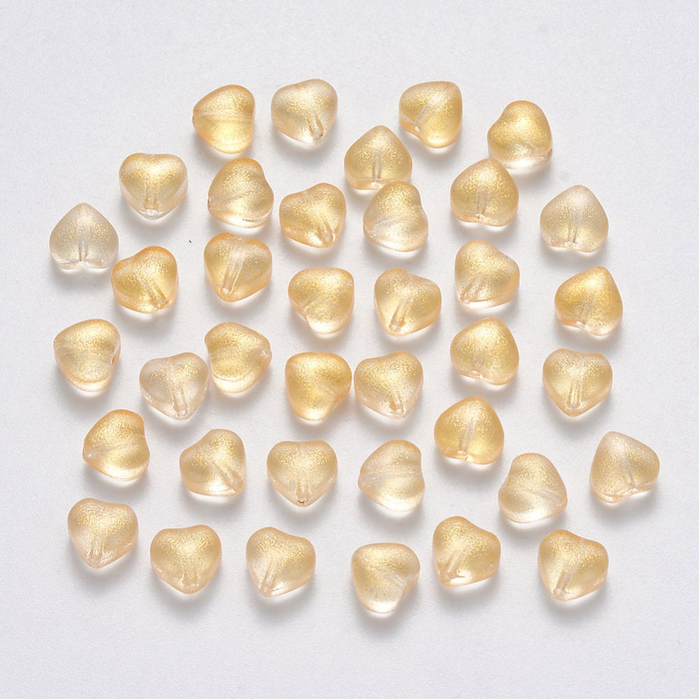 6MM Gold Colored Glass Heart Beads B03