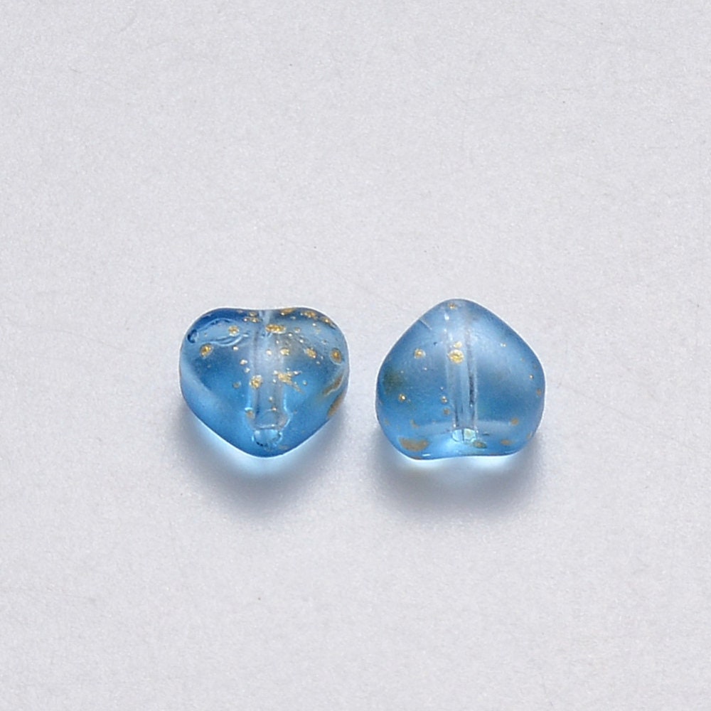 6MM Dodger Blue Colored Glass Heart Beads E02-H