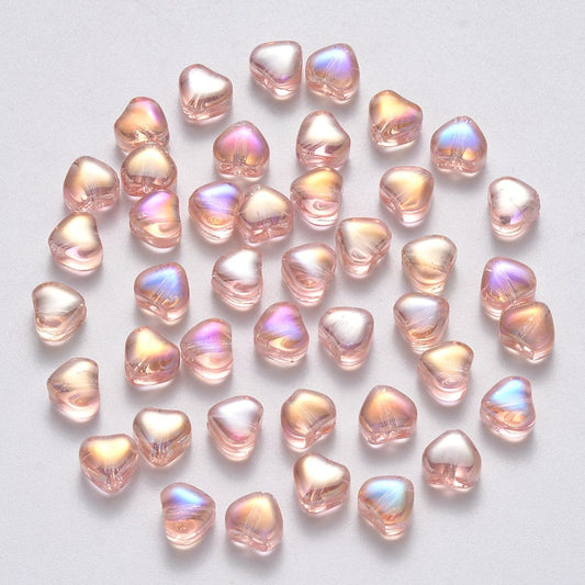 Spray Painted Peach Puff Colored Glass Heart Beads (6mm x 6mm x 4mm) D03-H