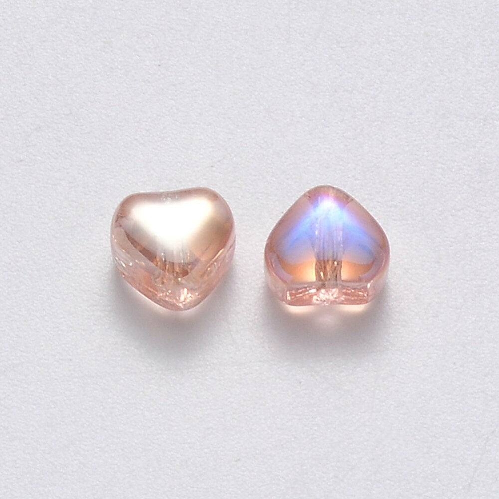 Spray Painted Peach Puff Colored Glass Heart Beads (6mm x 6mm x 4mm) D03-H