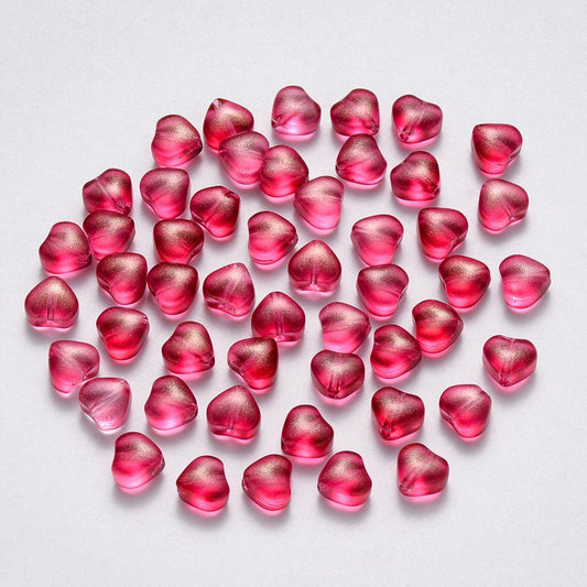 Spray Painted Red Pink Colored Glass Heart Beads (6mm x 6mm x 4mm) B07