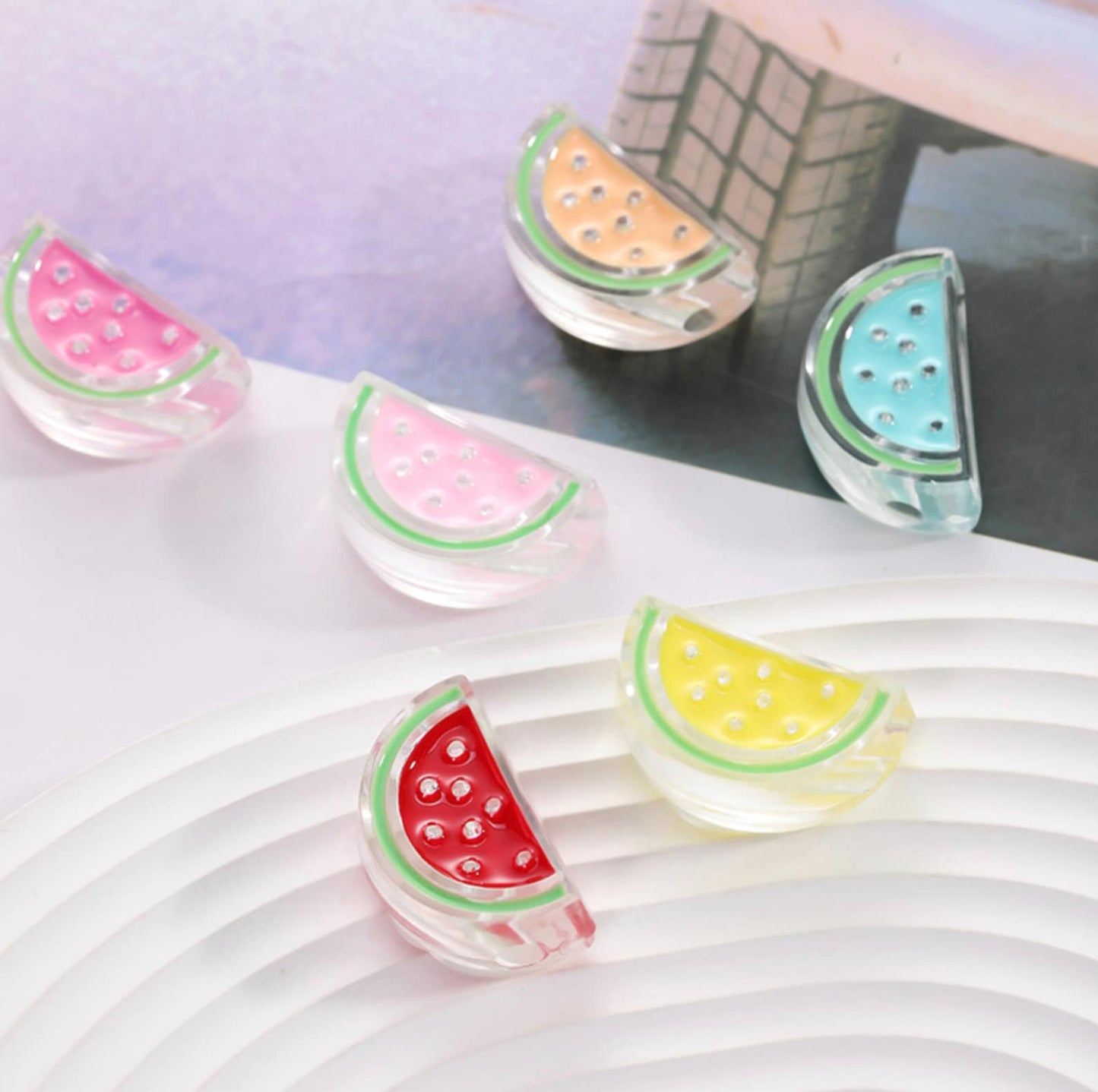 Watermelon Slice Enamel Acrylic Bead (15.5mm x 26mm, Hole: 3mm)