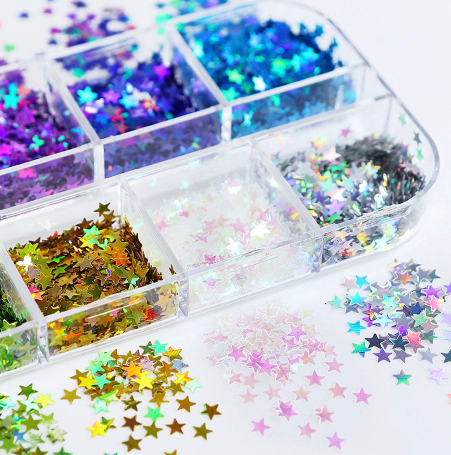 12 Color 3MM Star Glitter Flake Set for Nail Art, DIY