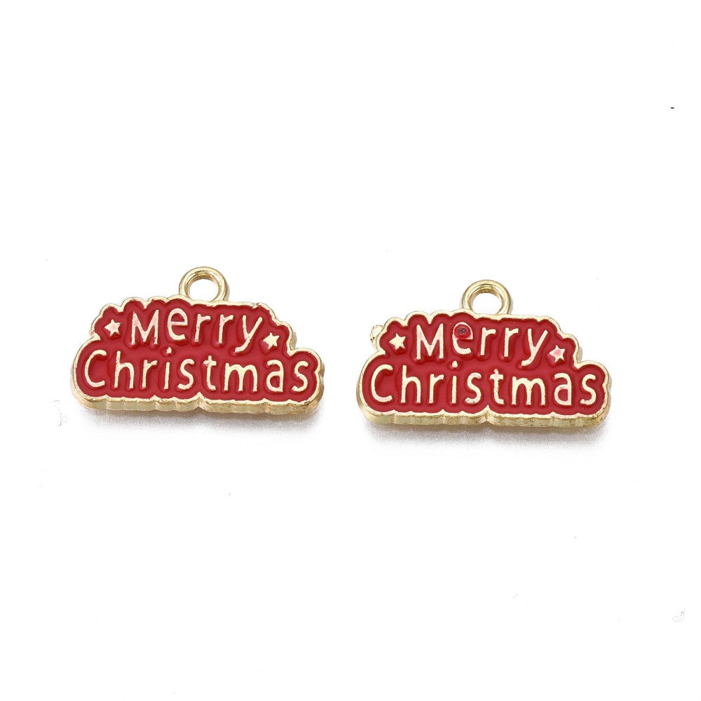 12MM x 20MM Red/Green Merry Christmas Themed Enamel Charm