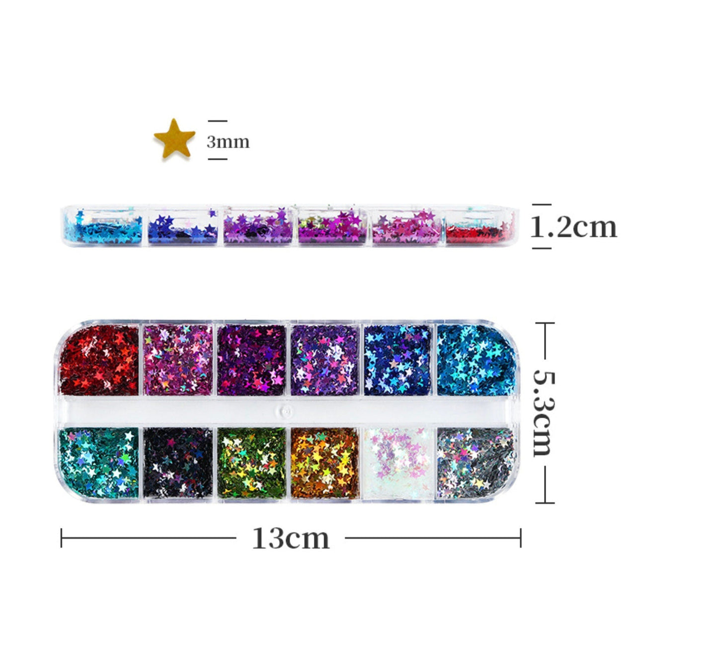 12 Color 3MM Star Glitter Flake Set for Nail Art, DIY