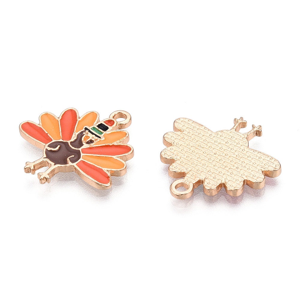 20.5MM x 20MM Turkey, Thanksgiving Themed White Enamel Charm