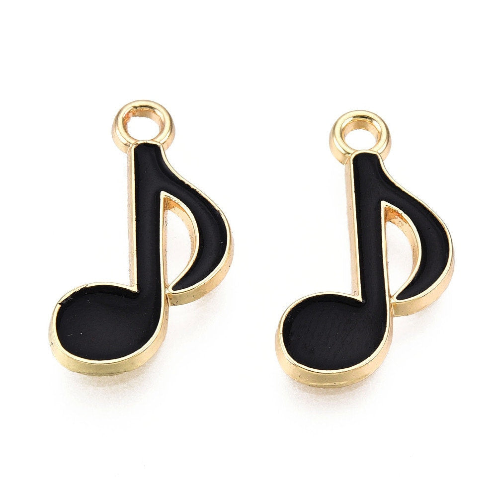 20MM x 12MM Music Note (Gold, Silver in Black, White or Pink) Enamel Charm