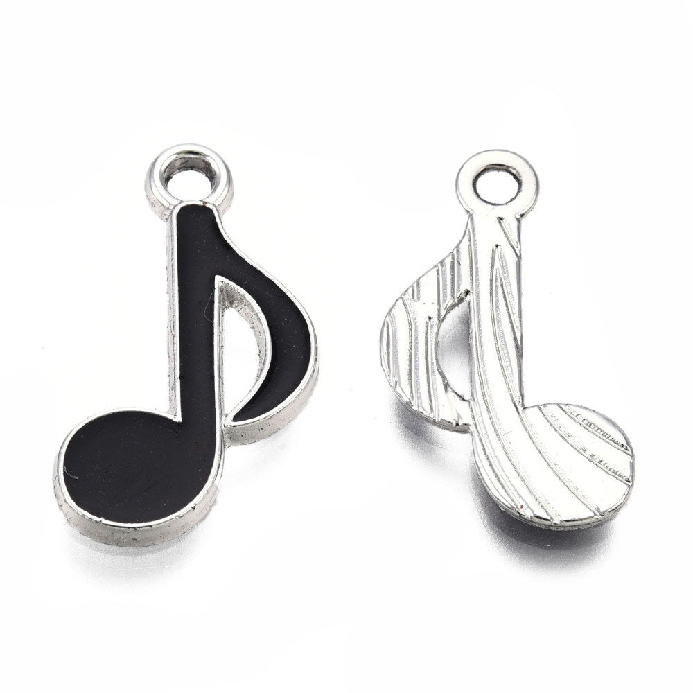 20MM x 12MM Music Note (Gold, Silver in Black, White or Pink) Enamel Charm