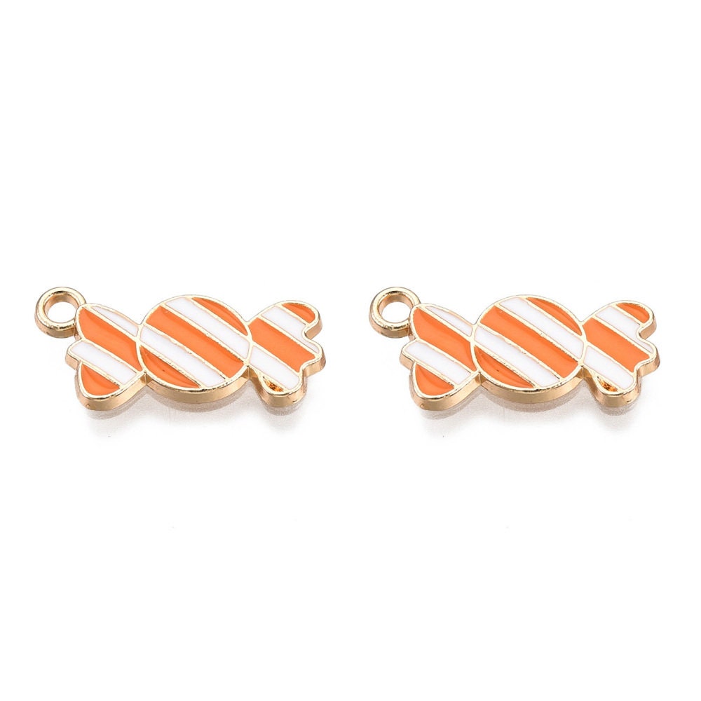 21MM x 10MM Orange and White Striped Candy Themed Enamel Charm