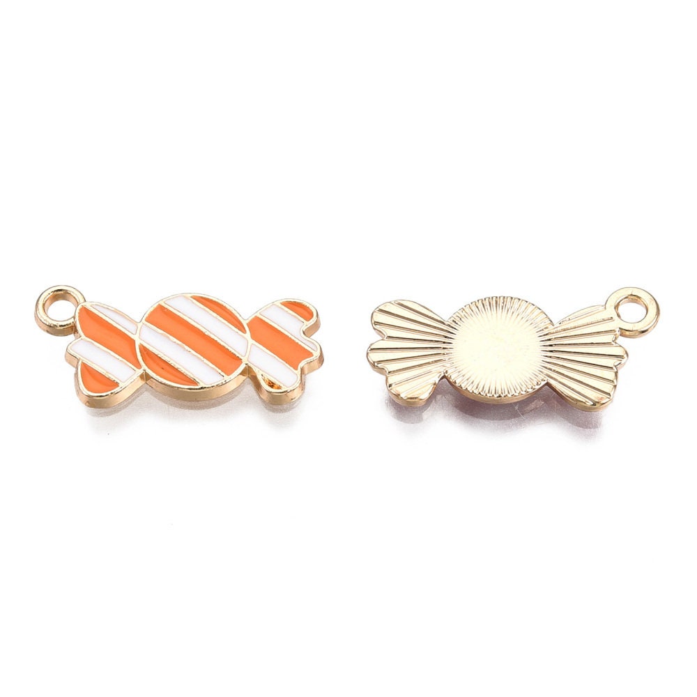 21MM x 10MM Orange and White Striped Candy Themed Enamel Charm