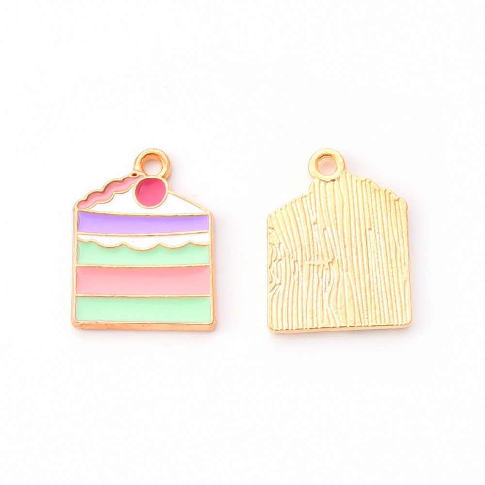 21MM x 16MM Pastel Cake Slice, Dessert Themed Enamel Charm