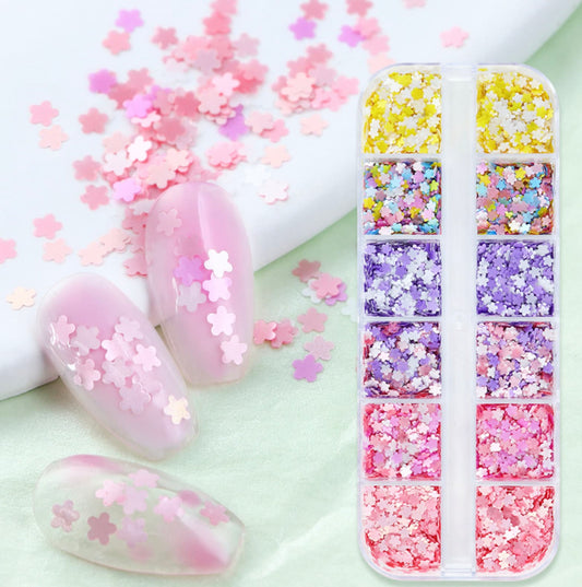 6 Color Mix 3MM Flower Glitter Flake Set for Nail Art, DIY