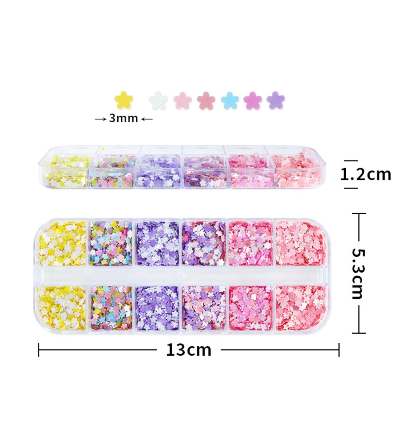 6 Color Mix 3MM Flower Glitter Flake Set for Nail Art, DIY