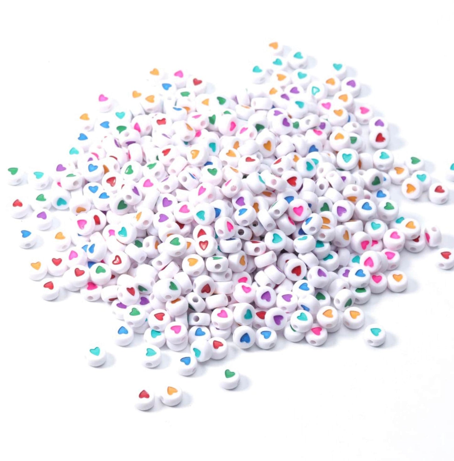 7MM Rainbow Mixed Color Acrylic Flat Round Heart Beads