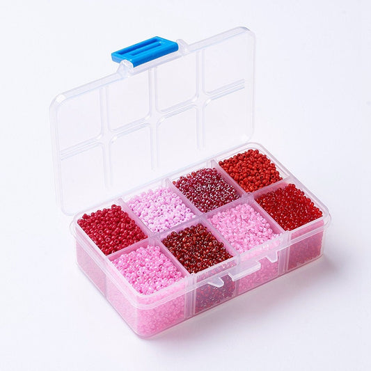 8 Red and Pinks 12/0 Glass Seed Bead Set (2mm, 12500 pieces)