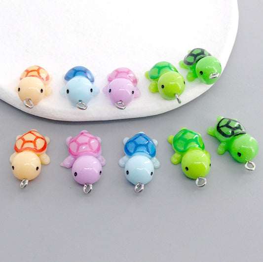 Cute Green, Orange, Purple and Blue Turtle Acrylic Charms (1.4CM x 2.8CM)