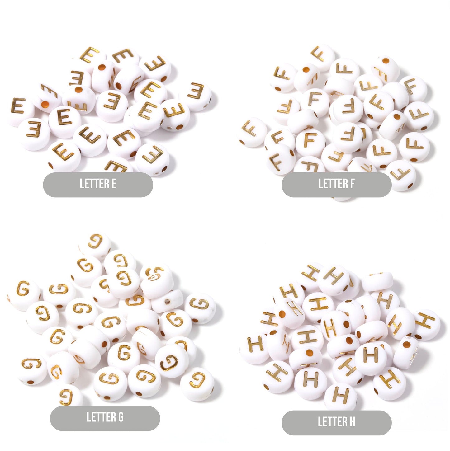 A-Z Alphabet Individual Beads, Gold Letter White Bead (7MM)