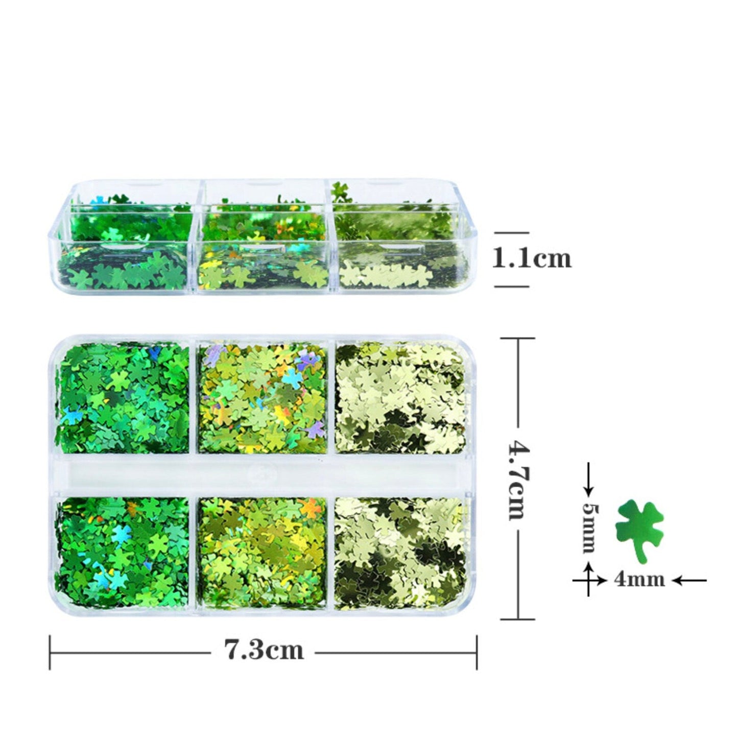 Green Lucky Clover, St Patricks Day Themed Glitter Flake Set