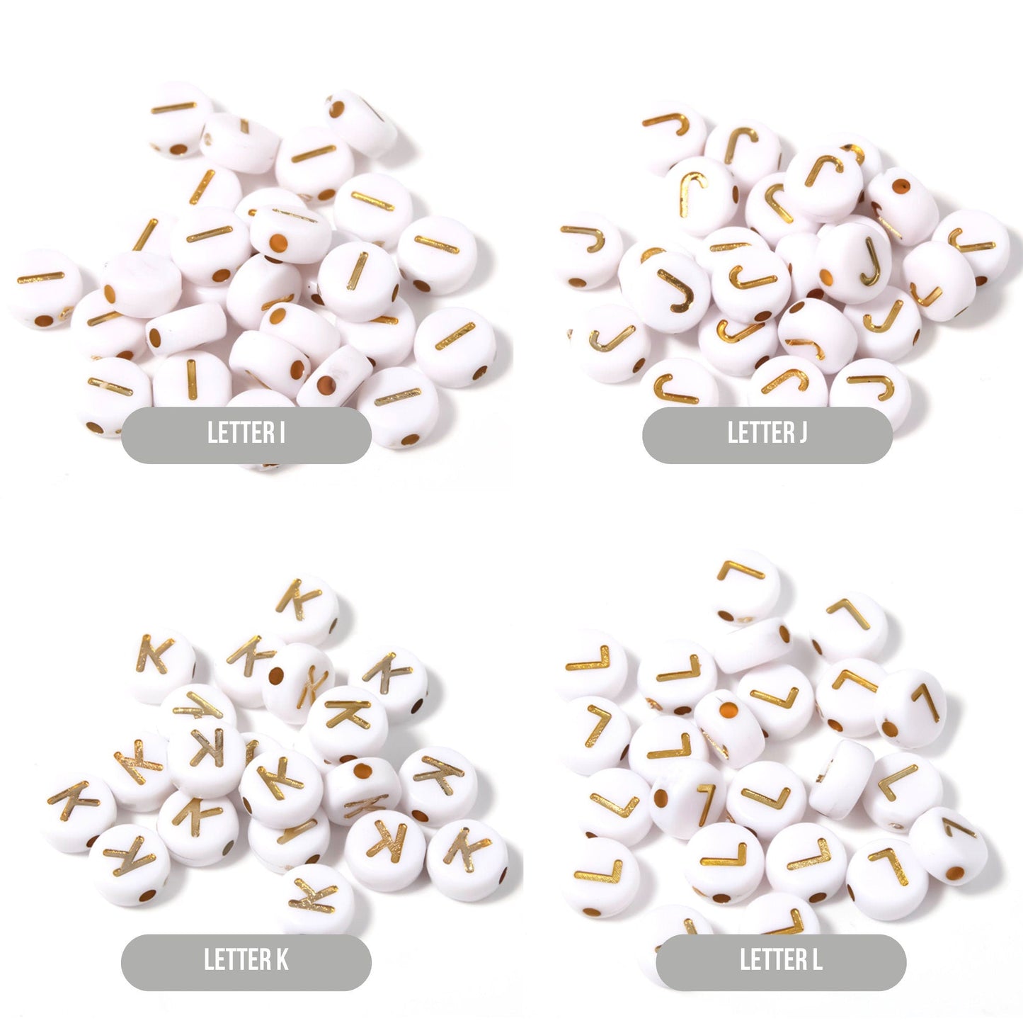 A-Z Alphabet Individual Beads, Gold Letter White Bead (7MM)