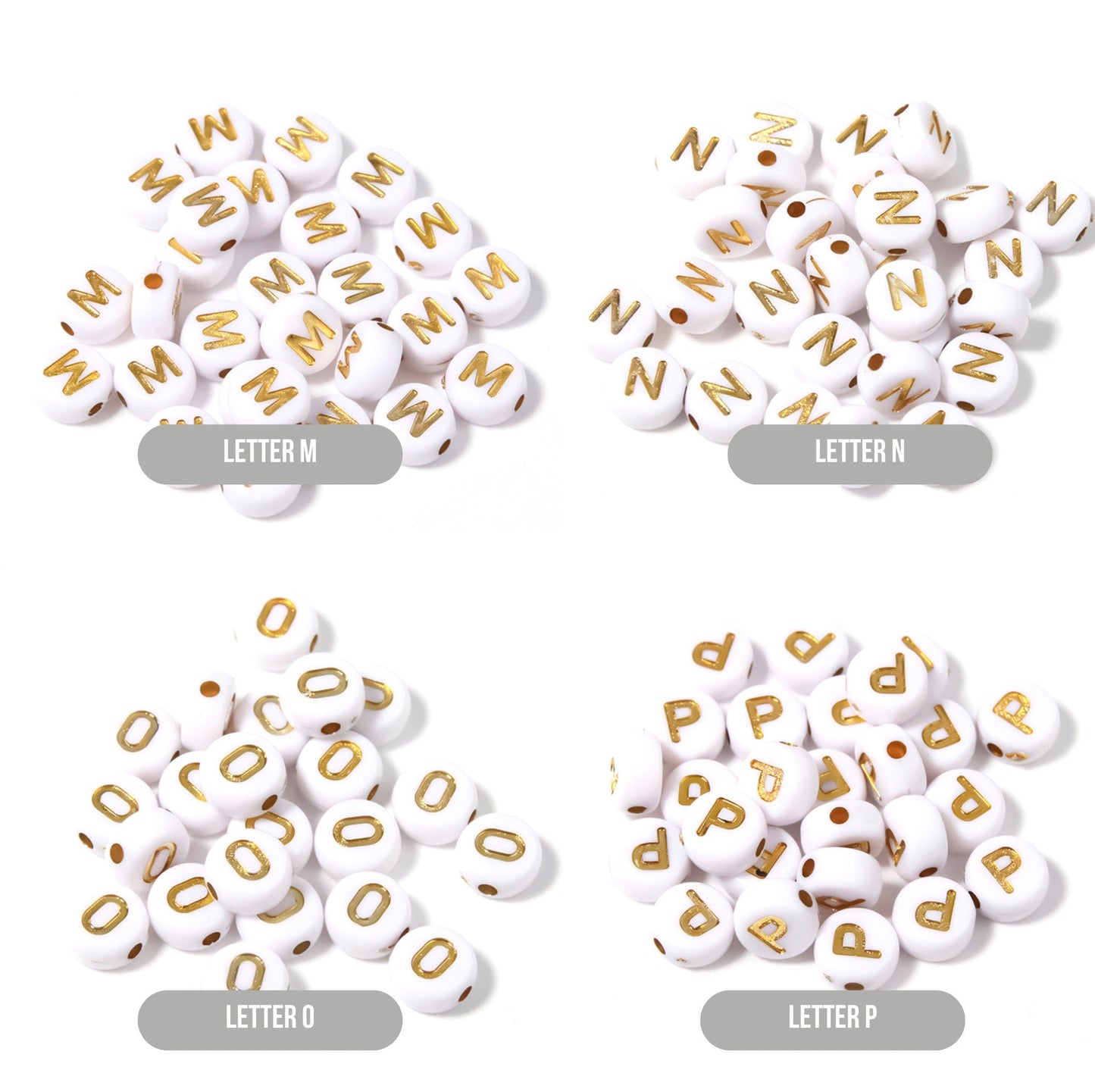 A-Z Alphabet Individual Beads, Gold Letter White Bead (7MM)