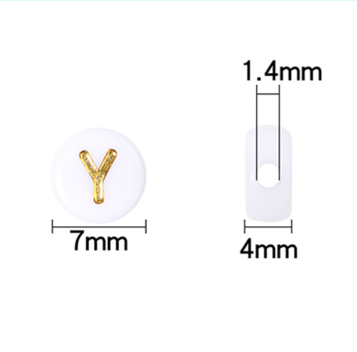 A-Z Alphabet Individual Beads, Gold Letter White Bead (7MM)
