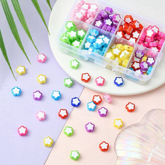 10MM Mixed Color Acrylic Flower Bead Set (200 pcs, 25pc/color)