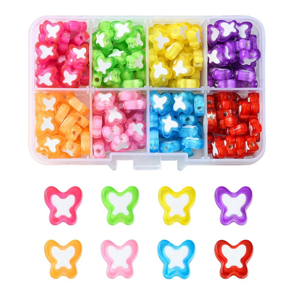 10MM Mix Color Acrylic Butterfly Bead Set (200 pcs, 25pc/color)