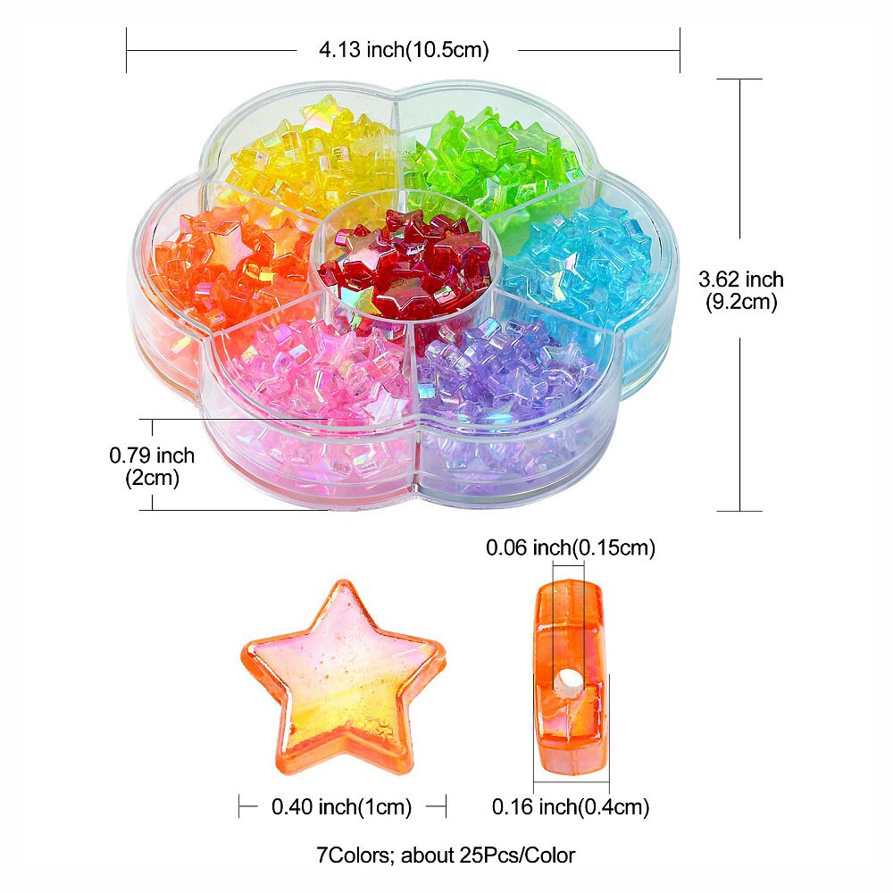 10MM Mixed Color AB Star Acrylic Bead Set (175 pcs, 25pc/color)