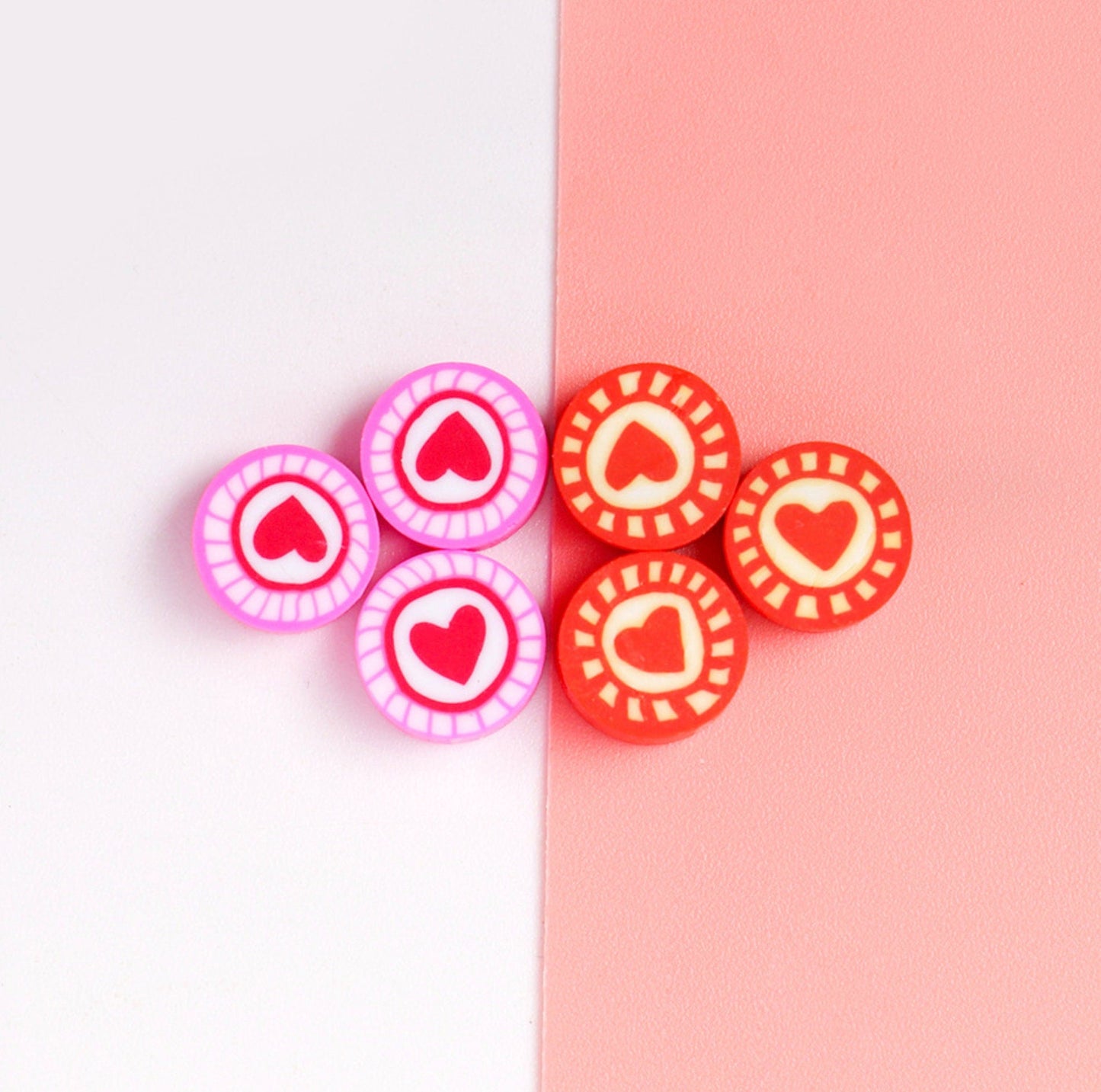 10MM Pink/Red Heart, Valentine's Day Themed Polymer Clay Beads