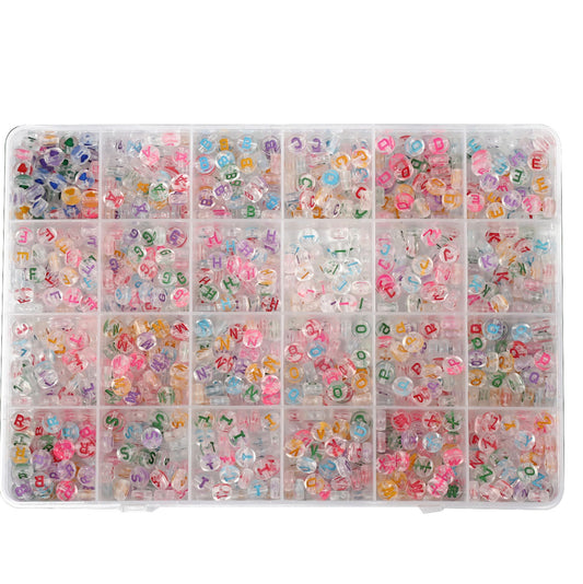 Translucent Acrylic Mix Color Letter Bead Set (1200 Beads + Elastic String)