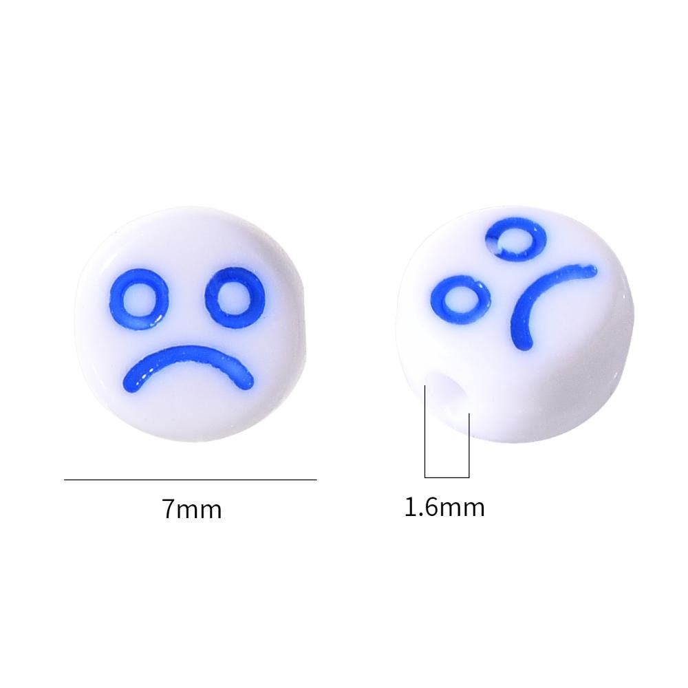 7MM White Flat Round Acrylic with Black Facial Expressions Beads