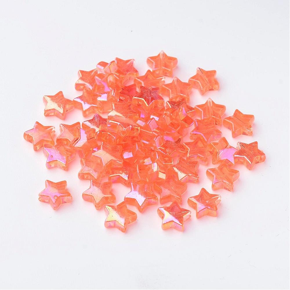 10MM AB Orange Transparent Acrylic Star Spacer Beads