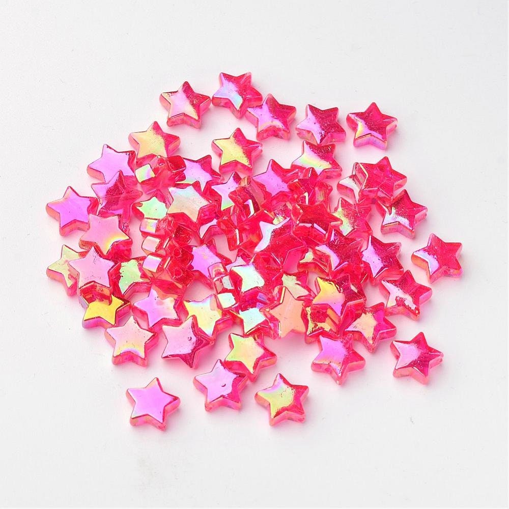 10MM AB Rose Pink Transparent Acrylic Star Spacer Beads