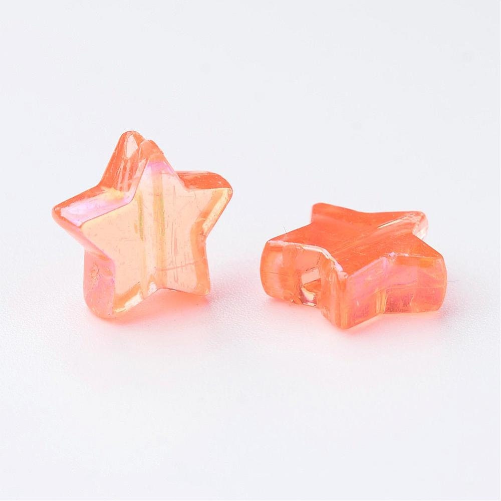 10MM AB Orange Transparent Acrylic Star Spacer Beads