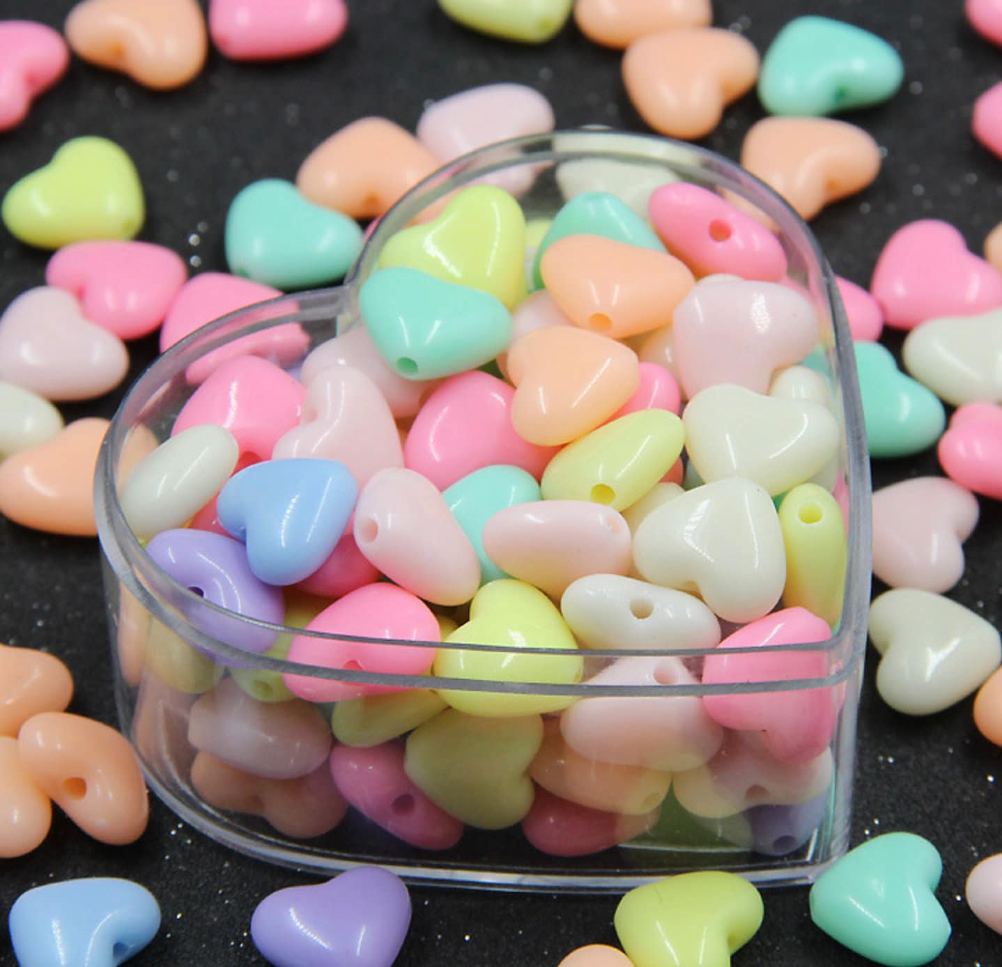 13MM Rounded Pastel Acrylic Heart Spacer Beads with Vertical Hole