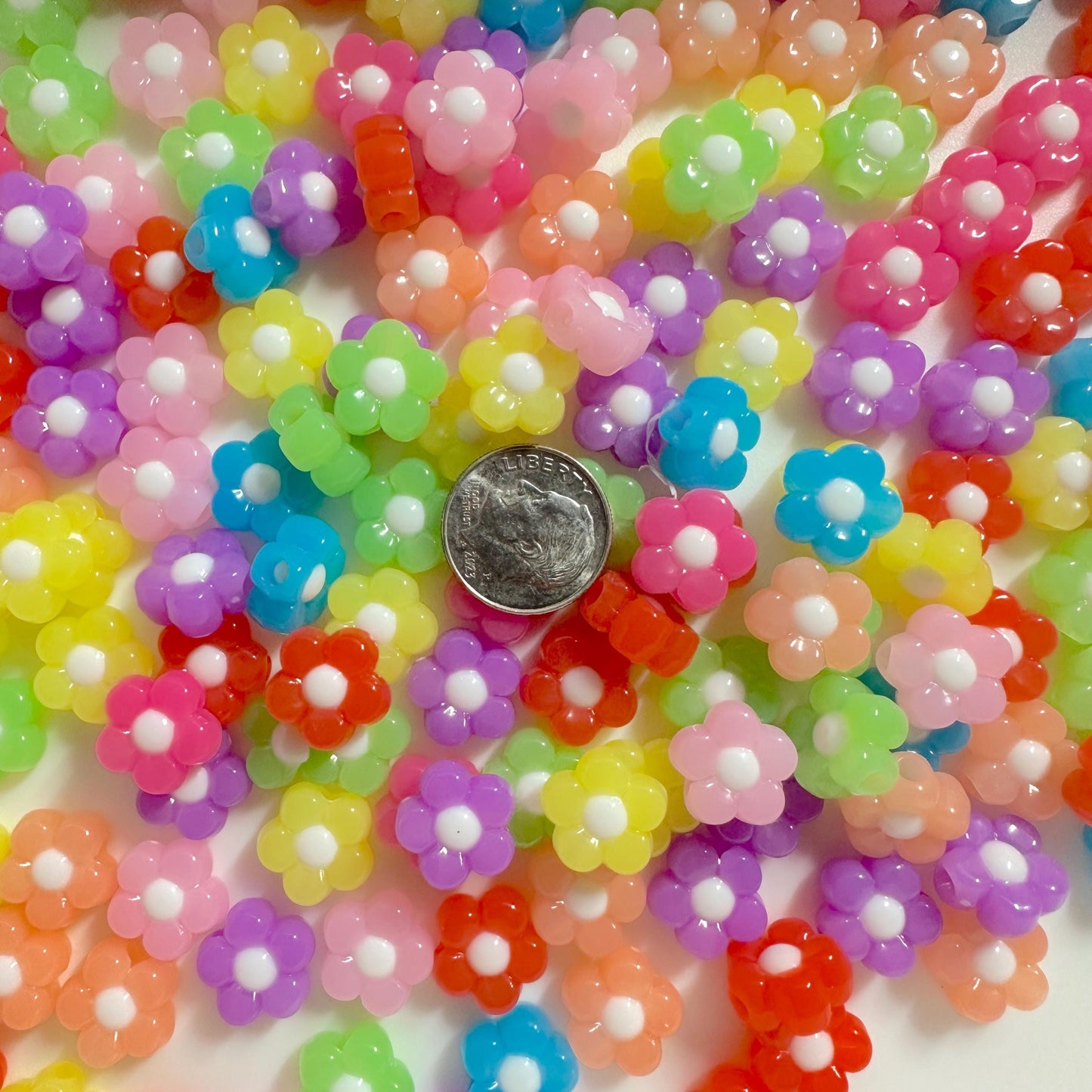 Chunky 12MM Bright Colored Jelly Daisy Flower Acrylic Beads