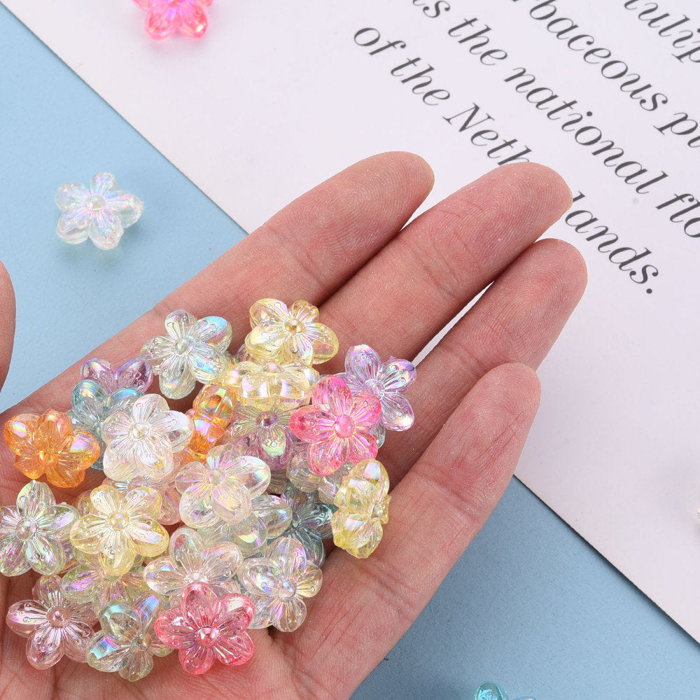 Chunky 15.5MM Mixed Color AB Transparent Sakura Flower Acrylic Beads