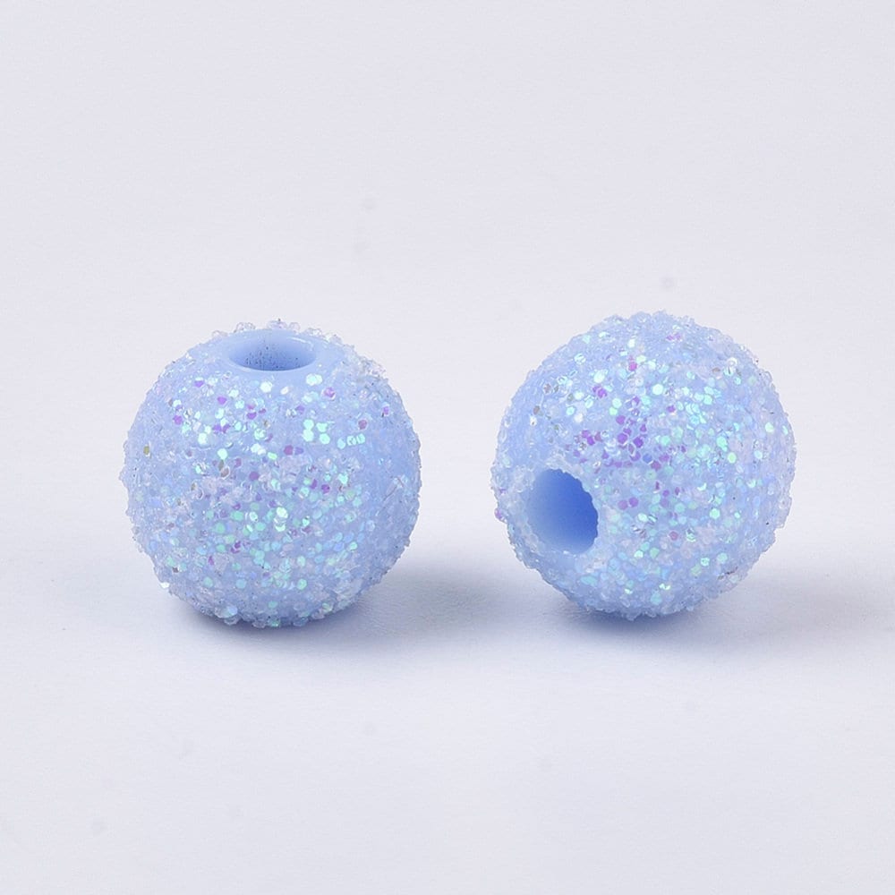 8.5MM Pastel Blue Acrylic Glitter Round Spacer Beads