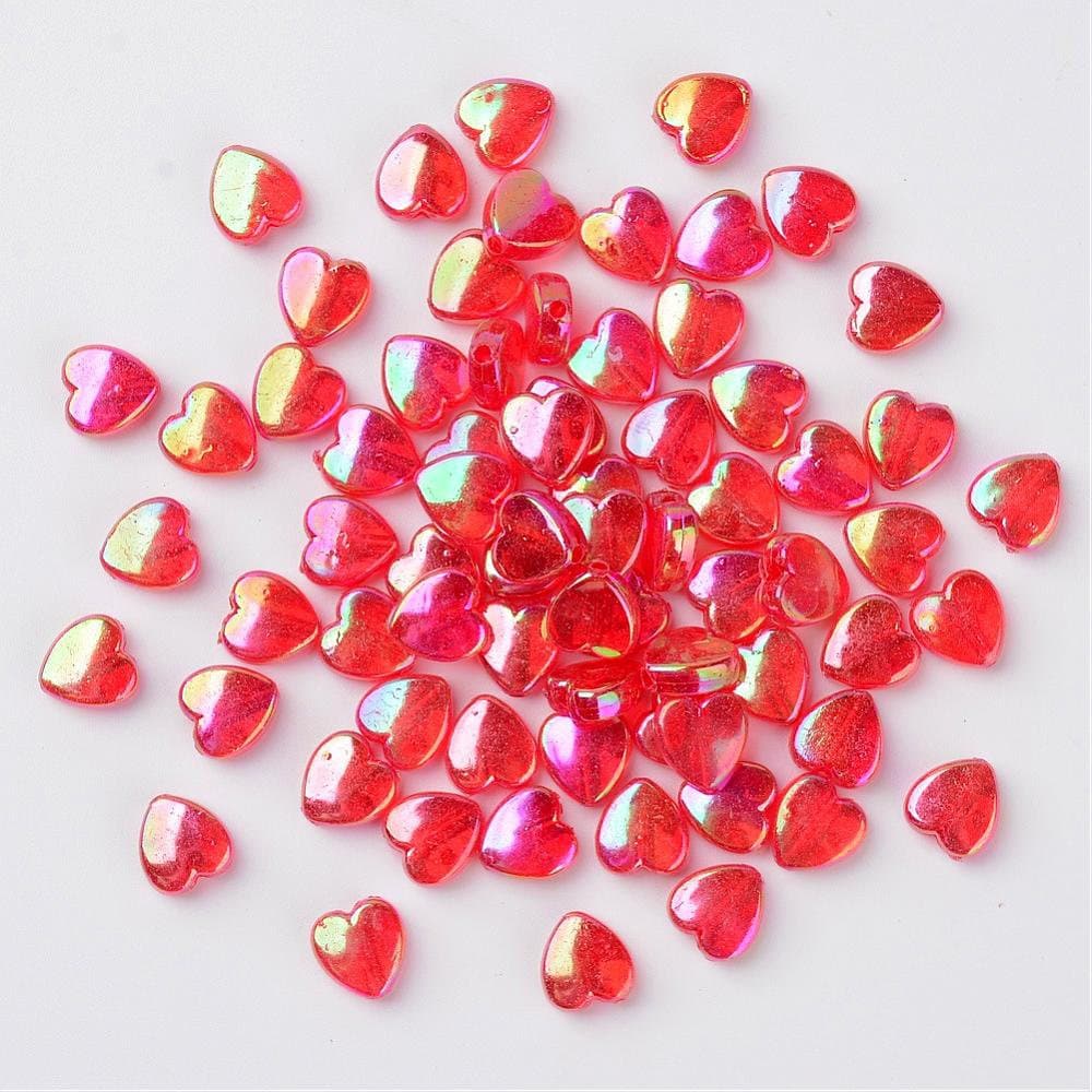 8MM AB Red Transparent Acrylic Heart Spacer Beads with Vertical Hole