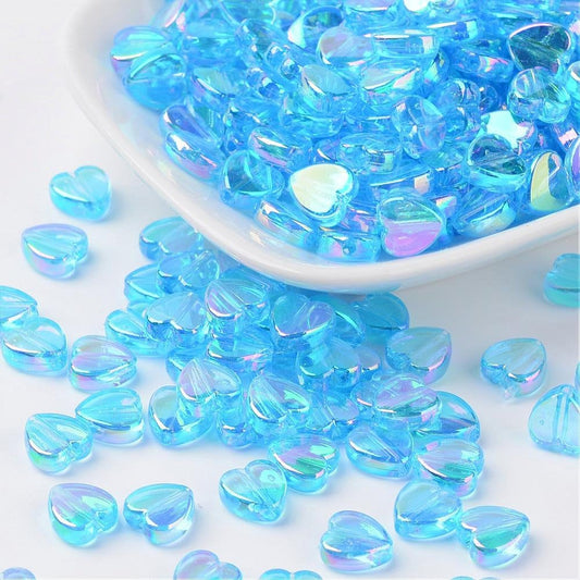 8MM AB Sky Blue Transparent Acrylic Heart Spacer Beads with Vertical Hole