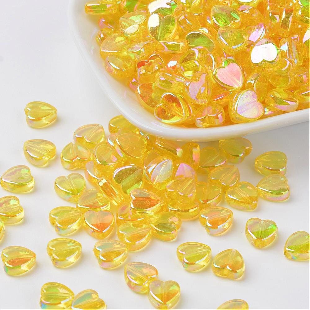 8MM AB Yellow Transparent Acrylic Heart Spacer Beads with Vertical Hole